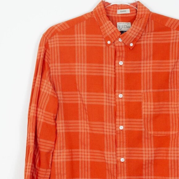 J. Crew Mens Classic Button Down Shirt Size M Orange Plaid Long Sleeve Office - Picture 3 of 7
